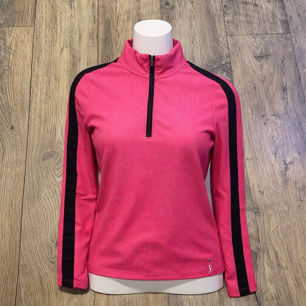 L-RL LAUREN ACTIVE RALPH LAUREN Women’s Hot Pink Black Sweatshirt Size L